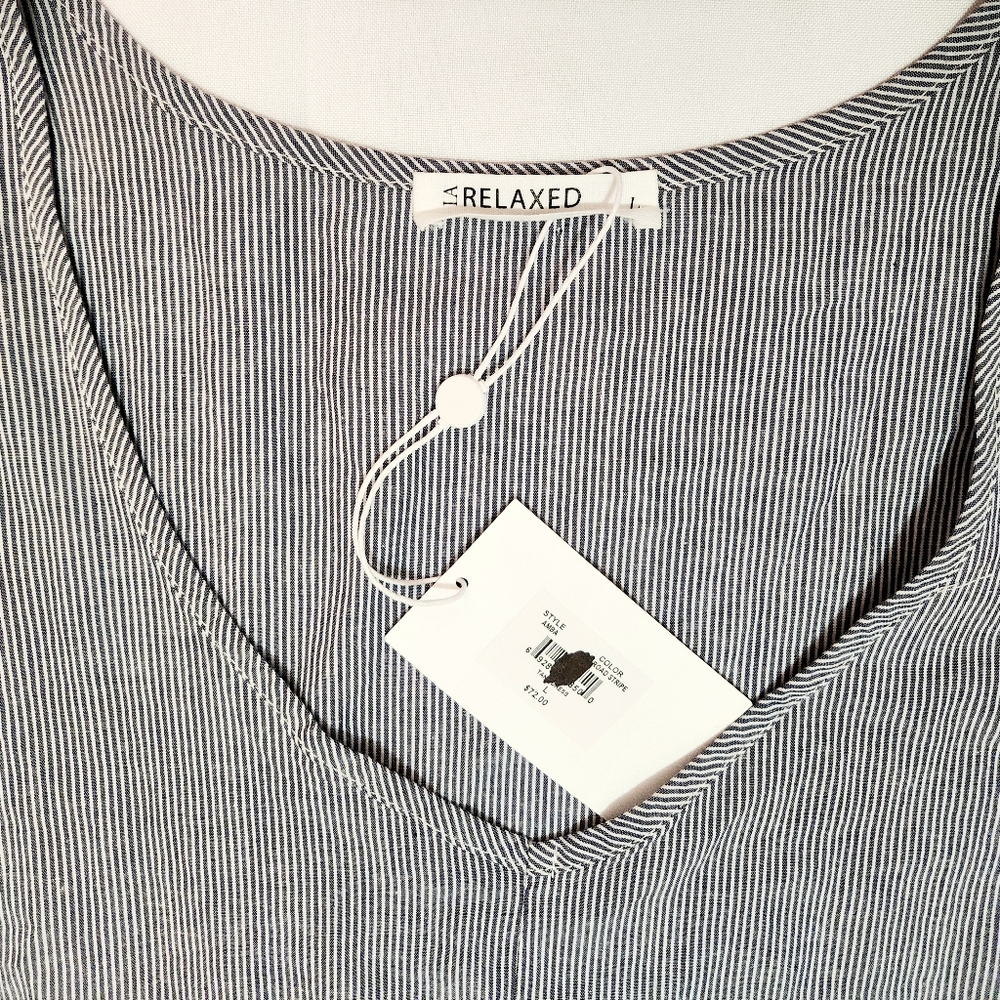 LA RELAXED Pin-Striped Linen Blend Shirt Dress - Picture 4 of 5
